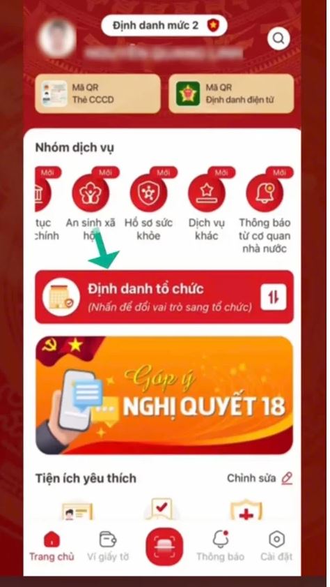 Thông tin tổ chức trên VNeID